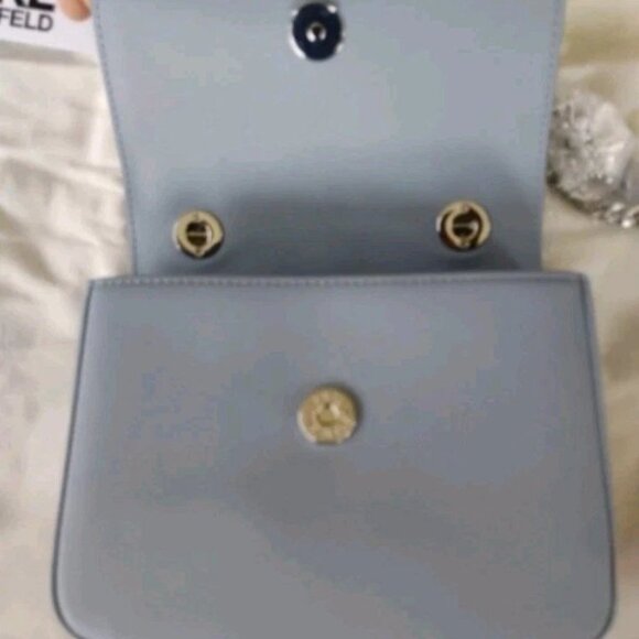 Karl Lagerfeld Leather Crossbody Bag with Chain Strap Light Blue - Picture 6 of 9